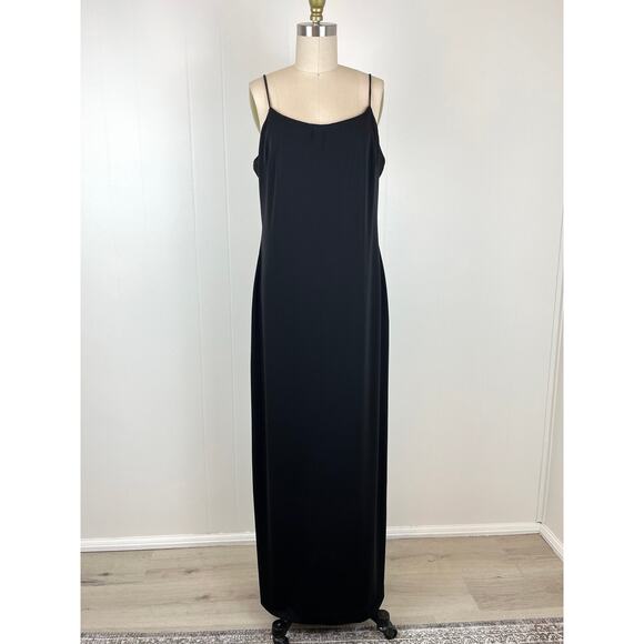 Vintage 90s Y2K Black Maxi Dress 14 Whimsigoth Spaghetti Straps Slit Witchy - Picture 2 of 16